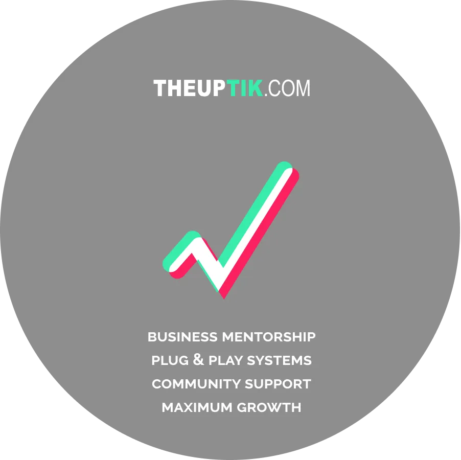 A circle with theuptik.com as the heading and the logo checkmark in the middle